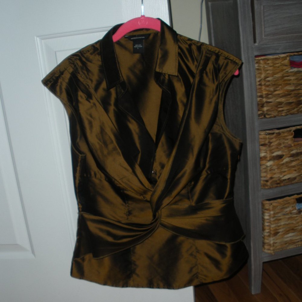 Moda International VS brand 100% dark brown silk sleeveless blouse Size; L